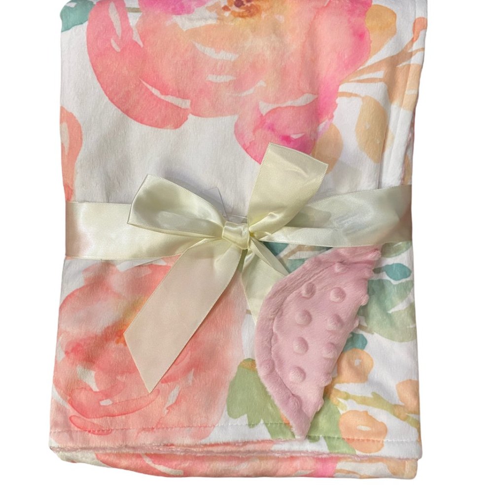 Honey Lemonade Peonies Floral 30x40 Minky Blanket (Pink Minky/Floral)